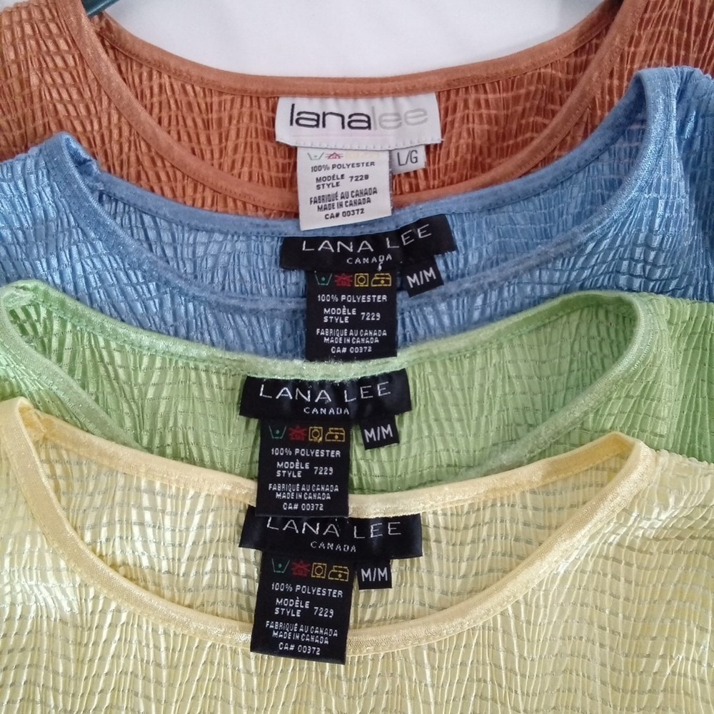 Lana Lee Shirt‎ Bundle MED LARGE Stretch Ruched Shell Yellow Green Blue Copper